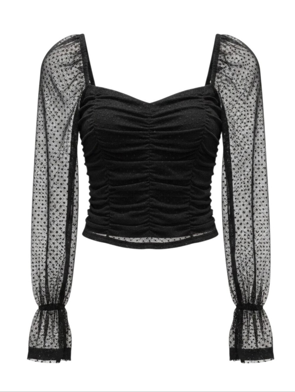 Chocolate Black Mesh Ruched Square-Neck Crop Top Back Zip Going Out Size Small